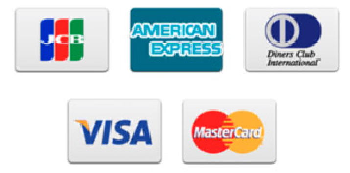 JCB、AMERICAN EXPRESS、ダイナースクラブ、VISA、Master Card